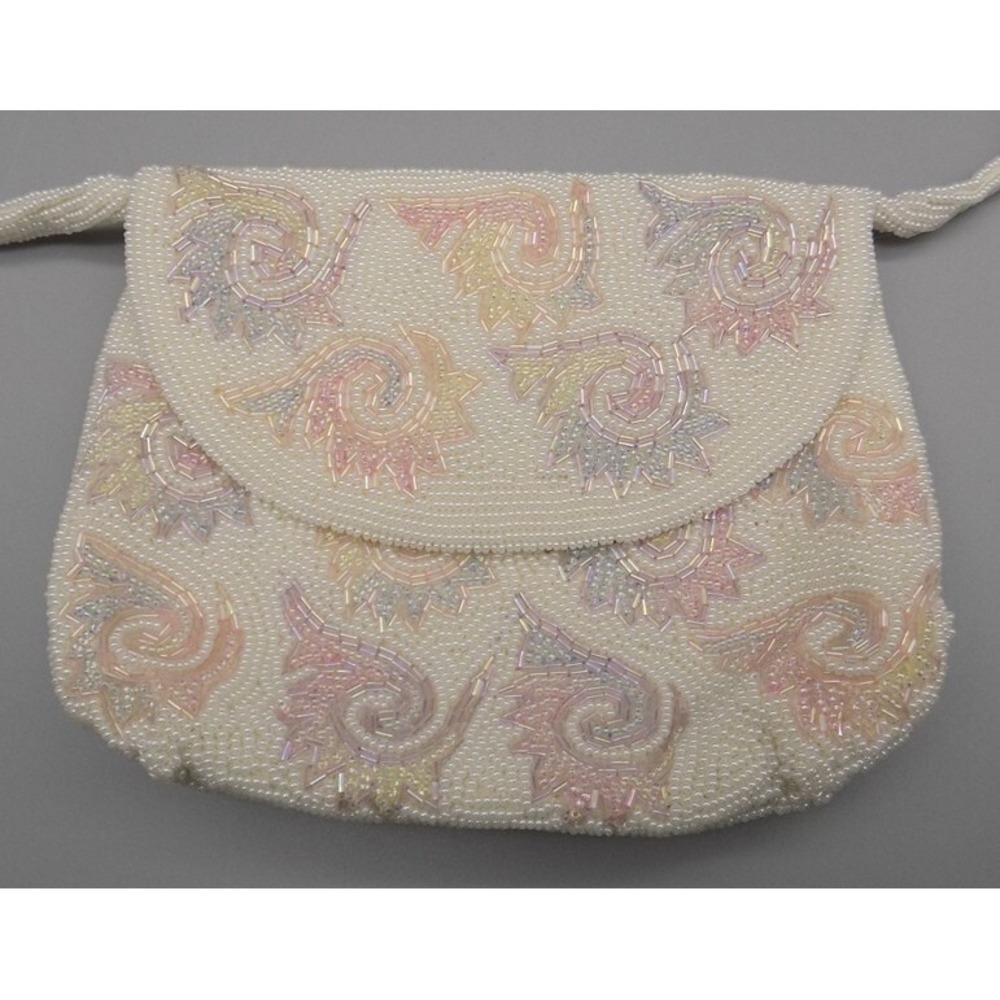Walborg Seed Pearl Beaded Evening Bag Purse Bridal Korea 60's Retro White Vtg